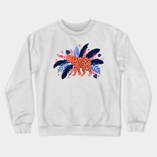 Red leopard in the blue tropical jungle Crewneck Sweatshirt